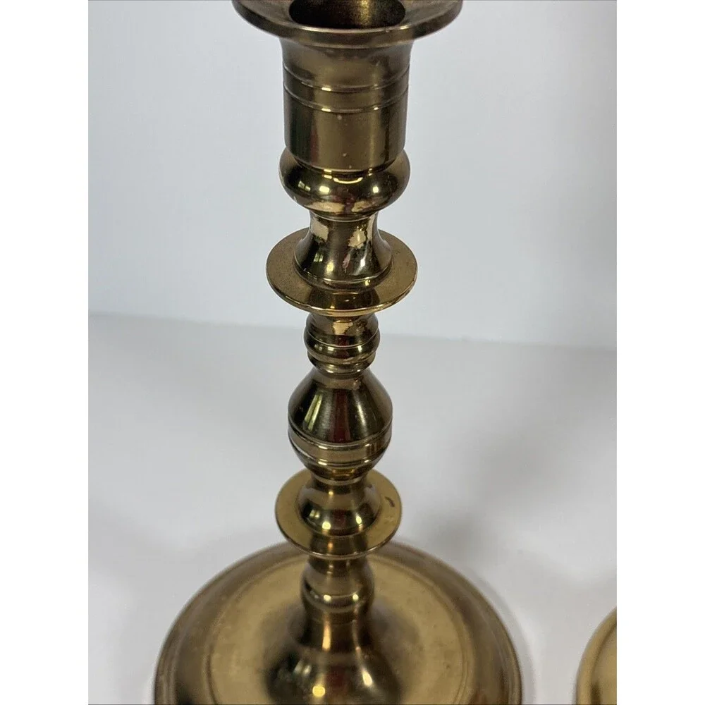 Antique Pair Brass Beehive Candlesticks Victorian Baluster 8”H Marked W